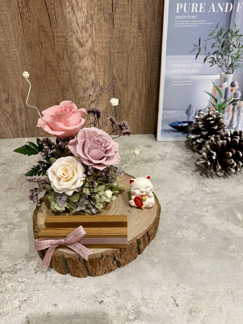 招財貓永生花名片座 乾燥花/不凋花/開幕送禮/升遷祝賀 - 乾燥花/永生花 - 植物．花 
