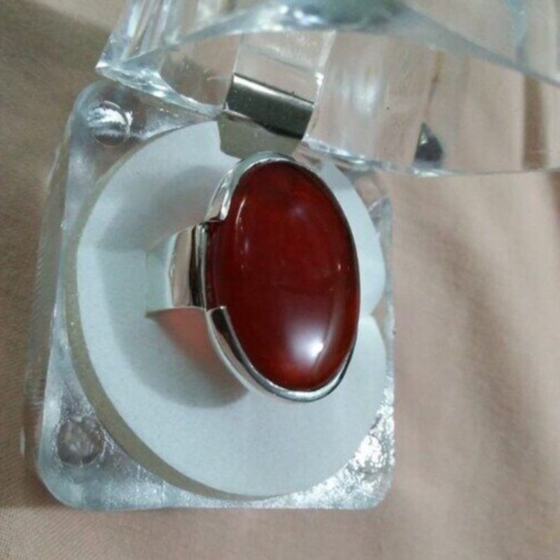 Natural Real Sulemani Aqeeq Akik Stone Ring For Mens In 925 Sterling Silver Ring - 戒指 - 寶石 紅色