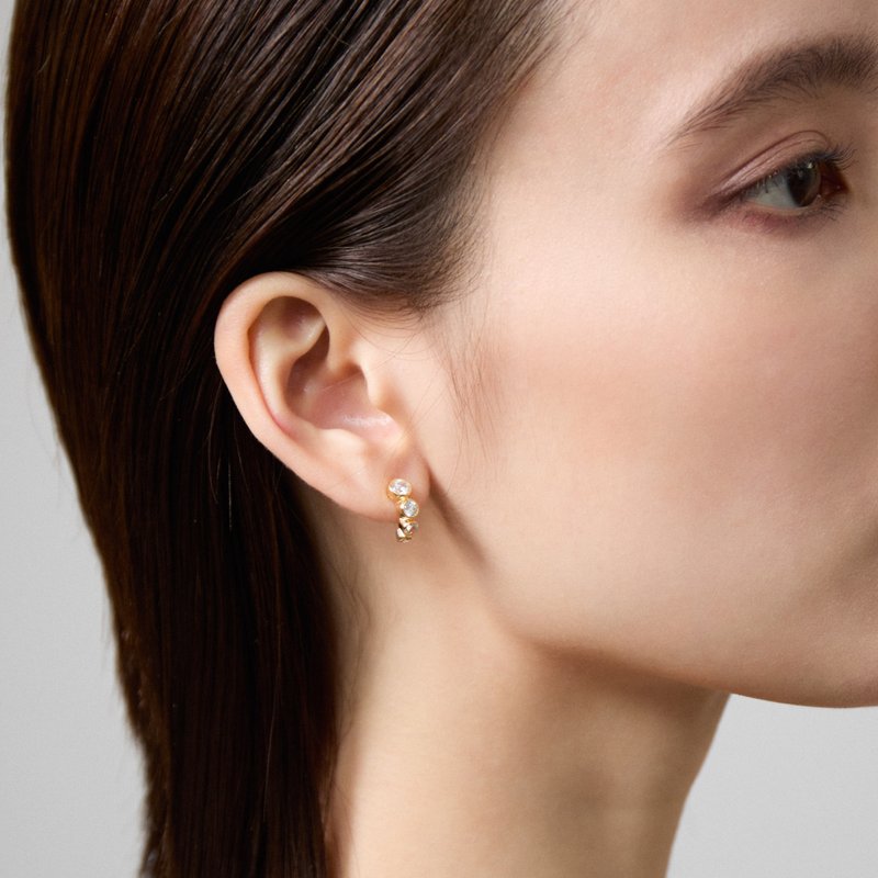 簡約漸層寶石耳環 925銀厚鍍18K金 Joyeux Diamond Earring - 耳環/耳夾/耳骨夾 - 純銀 金色