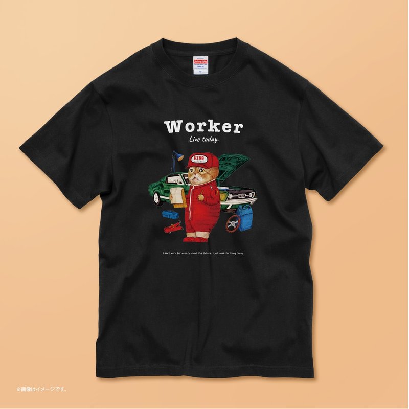 WORKER mechanic cat /コットンTシャツ - 女 T 恤 - 棉．麻 白色