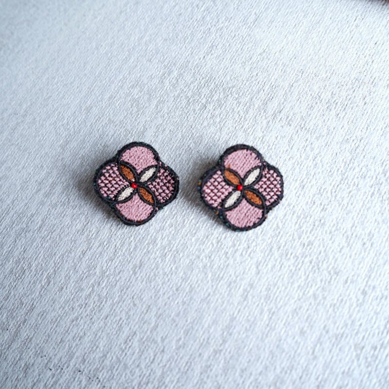 A pair of iridescent pink small hoop Embroidery thread and Silver earrings - Earrings & Clip-ons - Thread Pink