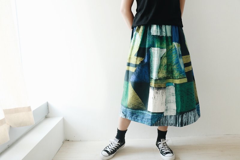 Geometric Patterns skirt - Skirts - Cotton & Hemp Green