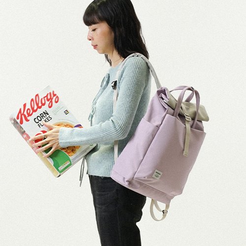 hellolulu 【新色】大容量捲頂書包 KACY 日常隨身揹包 (柔灰色/肥皂紫)
