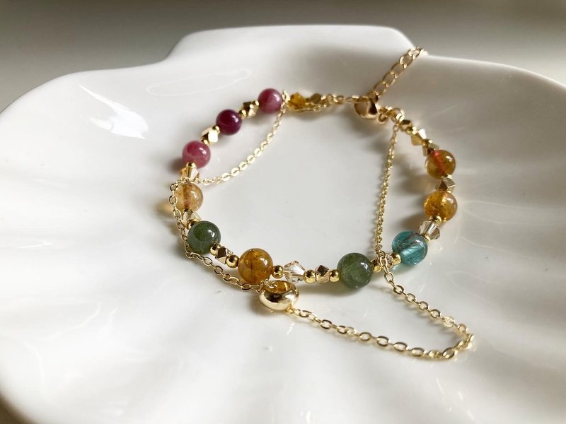 提升整體能量運勢雙鍊設計彩碧璽 - 手鍊/手環 - 水晶 