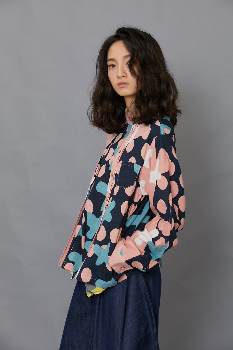 pine pleats shirt-long sleeves-pink sky-fair trade - Women's Shirts - Cotton & Hemp Blue