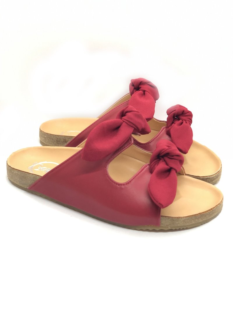 JOLIE SANDAL Rubber Sole Sandal with exchangeable ribbon - 拖鞋 - 人造皮革 紅色