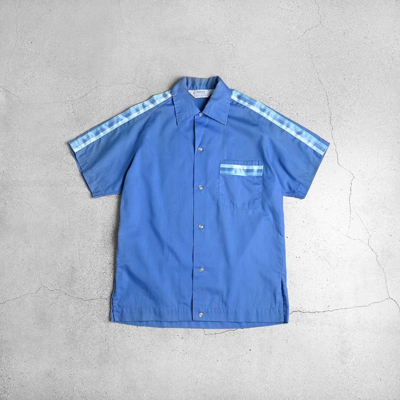 70s hilton bowling Shirts - เสื้อเชิ้ตผู้ชาย - ผ้าฝ้าย/ผ้าลินิน สีน้ำเงิน