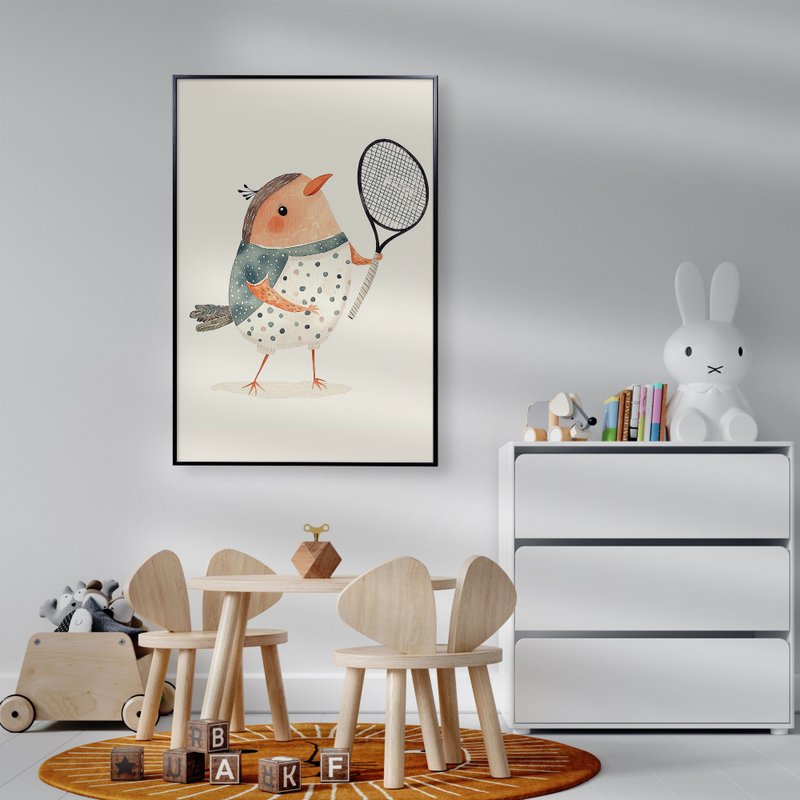 Bird serve - black and white frameless painting in multiple sizes suitable for children's rooms, parent-child restaurants, kindergartens - โปสเตอร์ - วัสดุอื่นๆ 