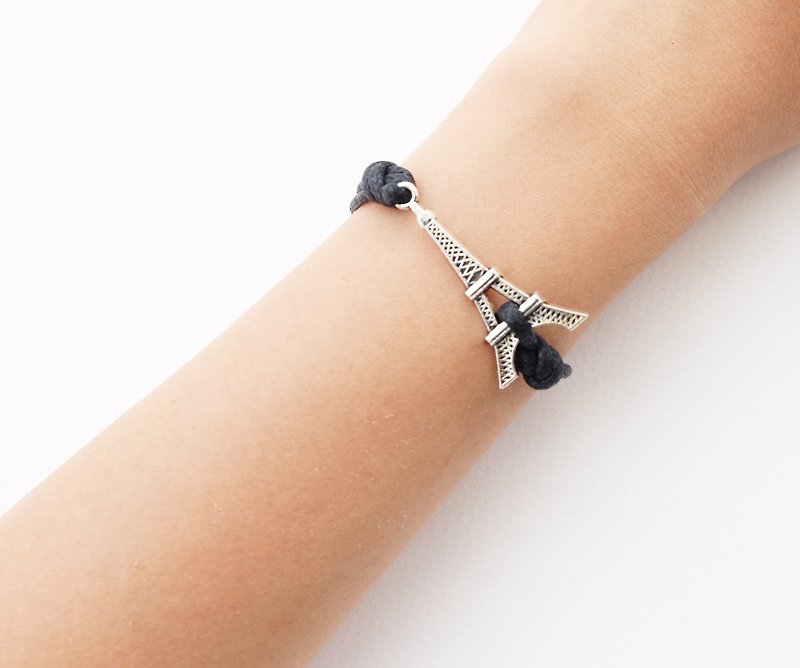 Eiffel bracelet in black , waxed cotton cord - 手鍊/手環 - 其他材質 黑色