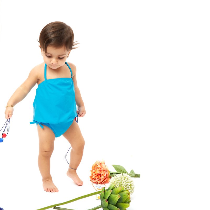 Grace 鬆身束腰連身泳衣 - 童裝 - 嬰兒/兒童泳衣 - 聚酯纖維 藍色