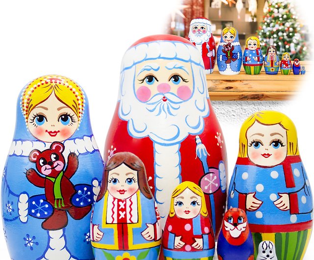 子供のためのクリスマスの入れ子人形セット 7 個 - ロシアのクリスマス