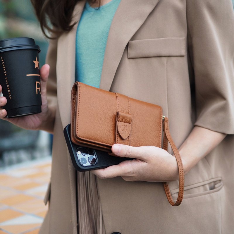 Iris (Tan) : Medium wallet, Leather wallet, Brown-orange , folded wallet - 皮夾/長短夾/錢包 - 真皮 橘色