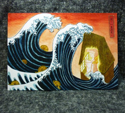 紋秀設計winshowdesign 穿山甲女孩「浪，一直湧來。」療癒系插畫明信片