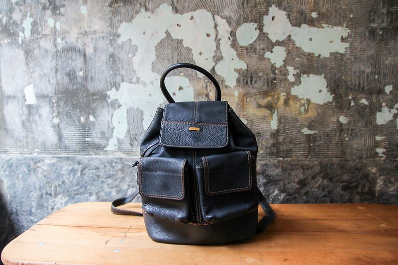 袅袅 department store -Vintage dark blue backpack retro - Backpacks - Genuine Leather 