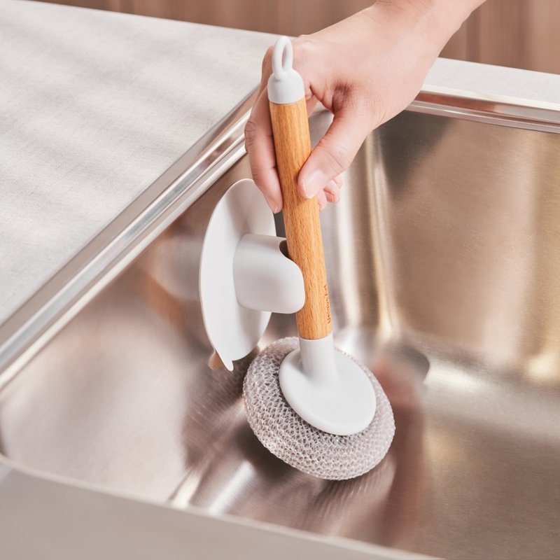 [New product launch] EASY KITCHEN suction cup wooden handle nylon brush set - Dish Detergent - Other Materials 