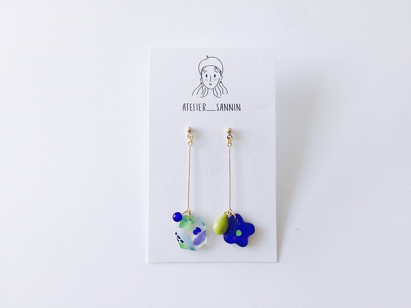 Eggplant flower series - green leaves and purple hand-painted hand-made drop earrings ear clip / ear needle