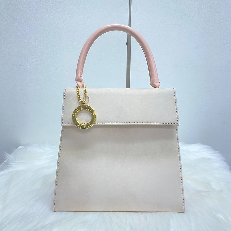 Celine Baby Pink Round Logo Coin Tote in Vintage Suede - Handbags & Totes - Other Materials Pink