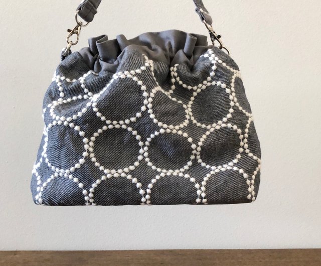 ハンドメイド　巾着バッグ　ミナペルホネン　タンバリン 巾着バッグ ミナペルホネンタンバリン ハンドメイド - ショップ
