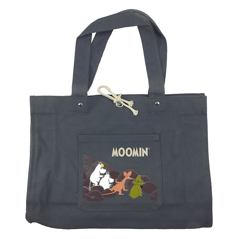 Moomin 噜噜米 authorized - Japanese hand bag (dark gray), AE05 - Messenger Bags & Sling Bags - Cotton & Hemp White