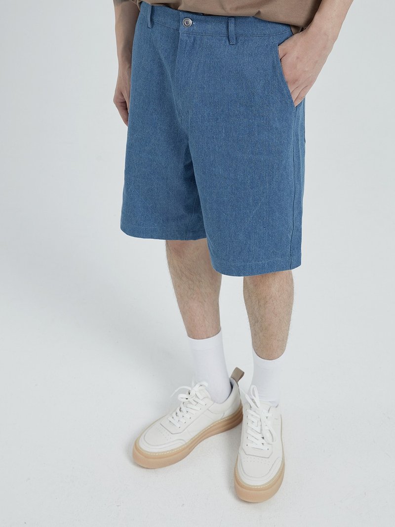 simple casual washed straight tube denim shorts men's loose Korean fashion pants - Men's Shorts - Cotton & Hemp Blue