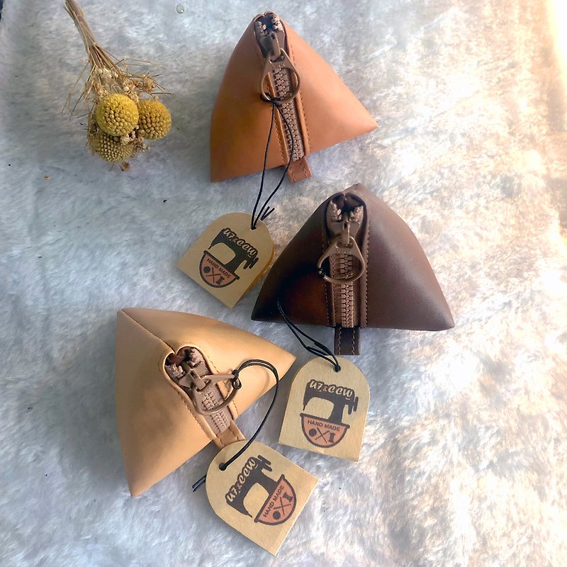 Mini triangle key ring coin purse - Coin Purses - Faux Leather Brown