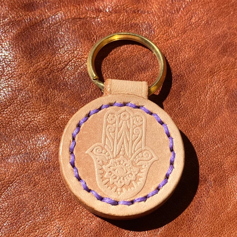 -Hamsa- レザーキーホルダー - 鑰匙圈/鑰匙包 - 真皮 咖啡色