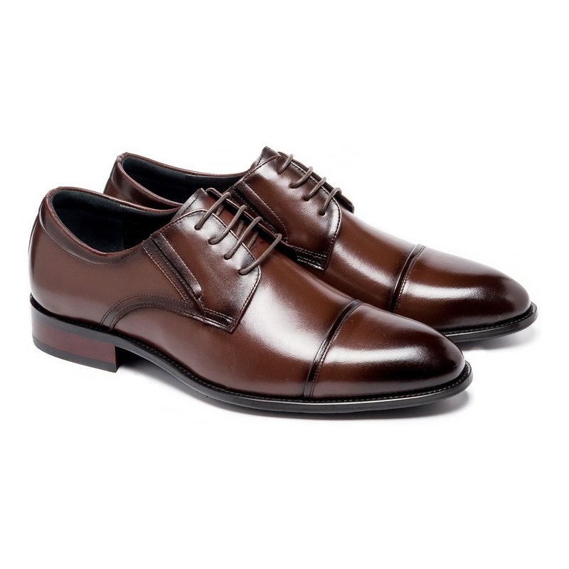 Gentleman's men's leather shoes with textured horizontal decoration, brown - รองเท้าหนังผู้ชาย - หนังแท้ 