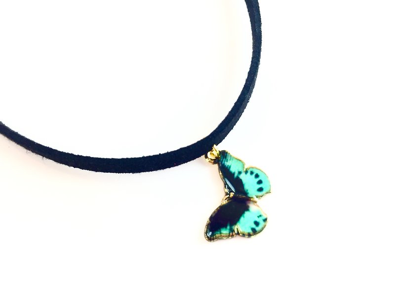"Classical Butterfly Necklace - Necklace black / green design" - Necklaces - Genuine Leather Black