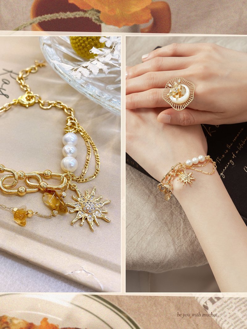 Trip to Venice. MUCHAT handmade 14+18KGP citrine pearl sun bracelet - Bracelets - Other Metals Gold