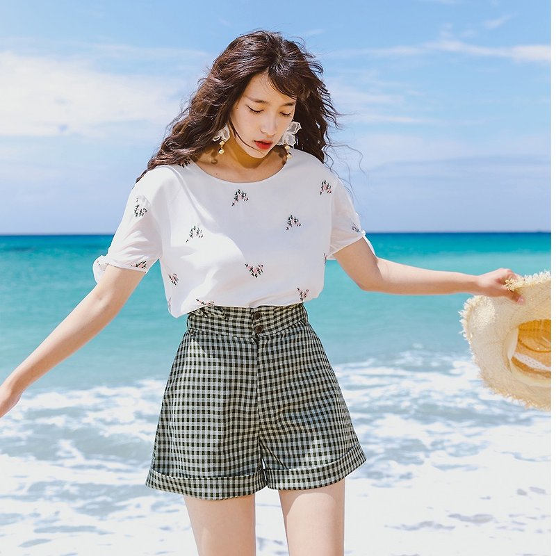 Anne Chen 2018 summer dress embroidered T-shirt high waist curling shorts suit - Women's Shorts - Other Materials Multicolor