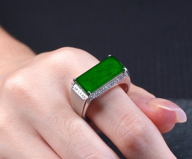 アイスジェダイト オールドラオ坑 皇帝グリーン翡翠 馬蹄リング 18K