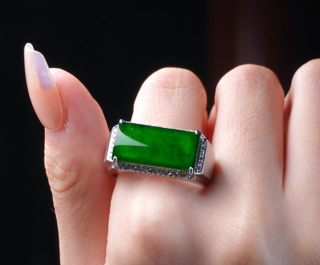 アイスジェダイト オールドラオ坑 皇帝グリーン翡翠 馬蹄リング 18K