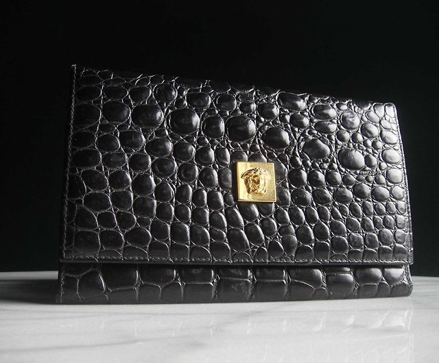 Vintage Gianni Versace croc-embossed leather blue wallet with