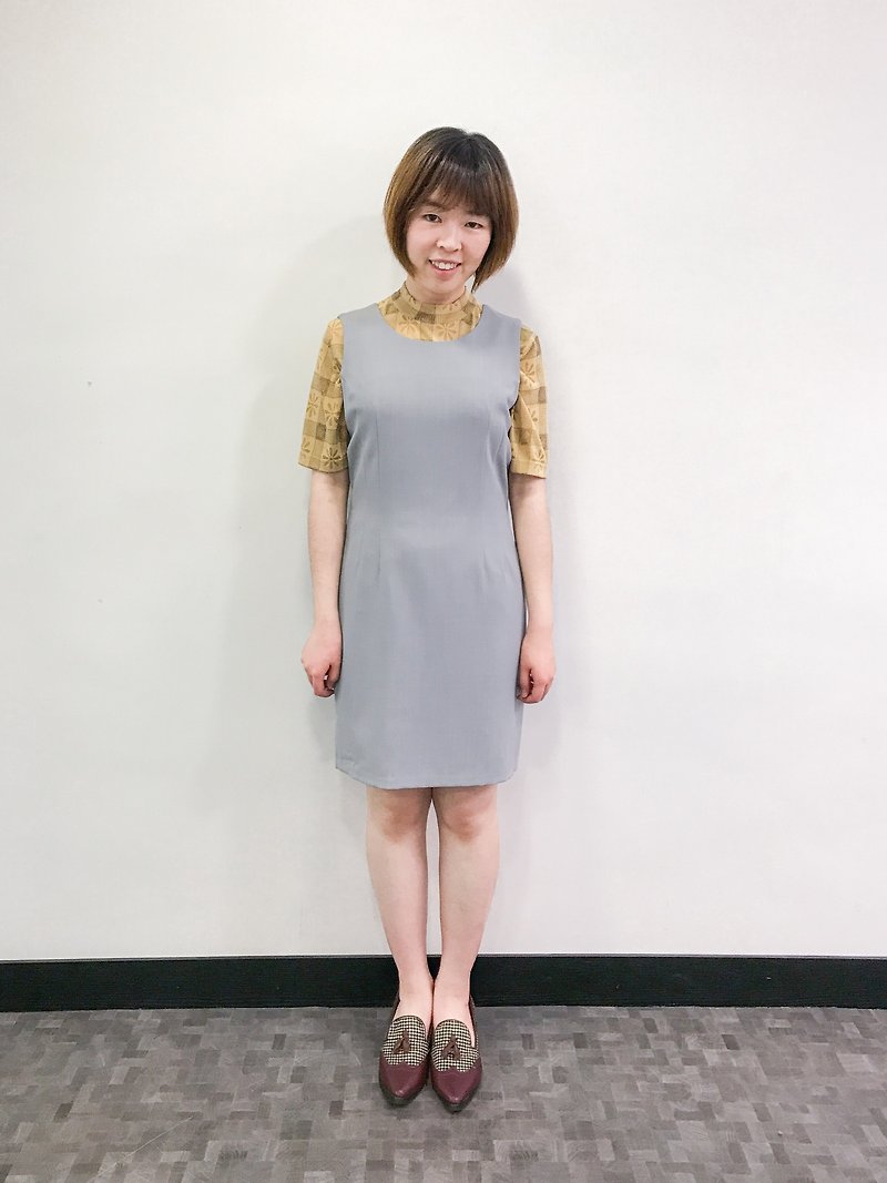 …｛DOTTORI :: DRESS｝Grey Blue Simplicity Style Sleeveless Dress - One Piece Dresses - Cotton & Hemp Gray