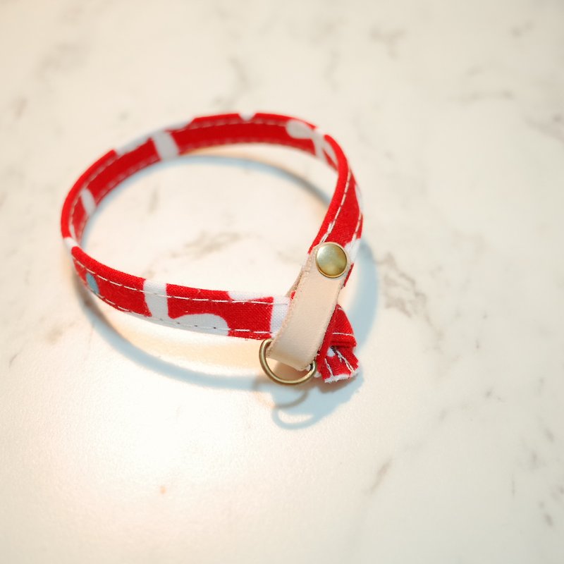 Cat collar, big red bamboo, dragonfly, plant pu leather, with bell, can add tag - Collars & Leashes - Cotton & Hemp 