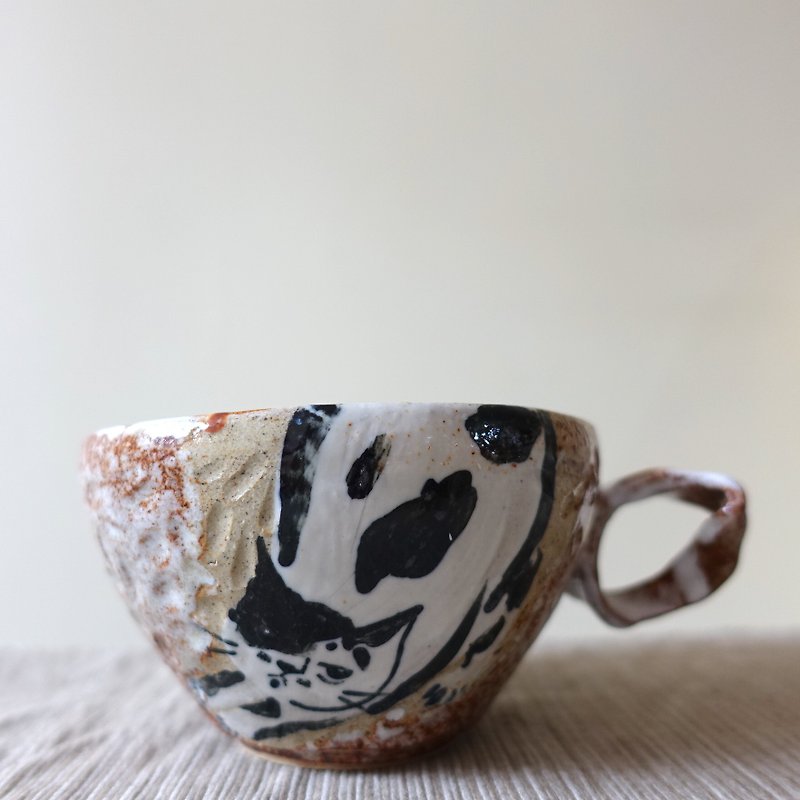 ceramic coffee cat cup - แก้วมัค/แก้วกาแฟ - ดินเผา สีนำ้ตาล