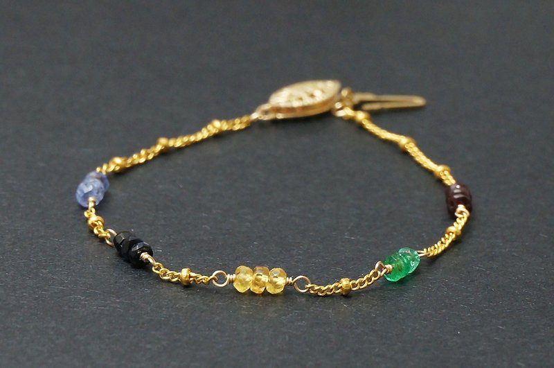 Five-color gem ruby sapphire Danquan stone American 14K gold bracelet - สร้อยข้อมือ - เครื่องประดับ สีทอง