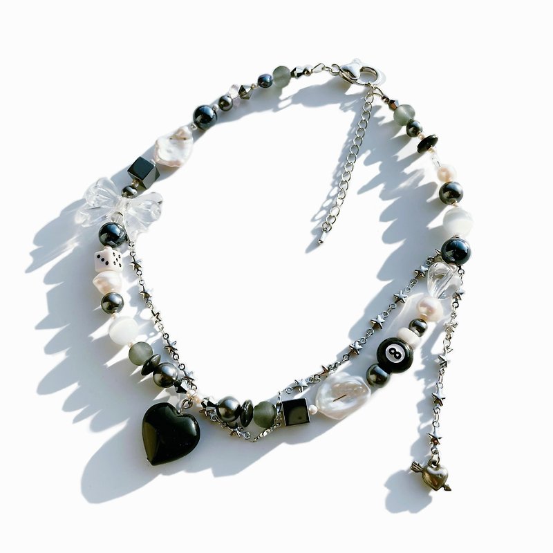 Heart of Spades Beaded Necklace - Necklaces - Crystal Black