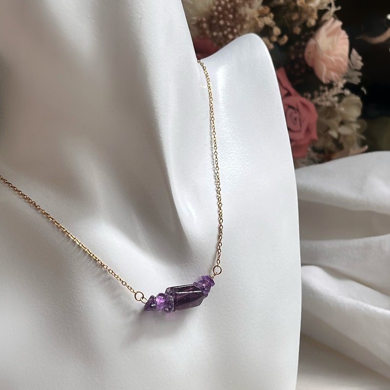 Lucky and Wealthy Amethyst Titanium Steel Necklace - สร้อยคอ - คริสตัล 
