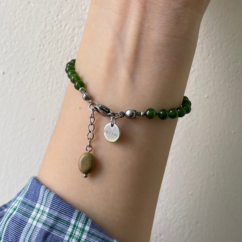 Green Bean Jade Bracelet - Bracelets - Stainless Steel Green