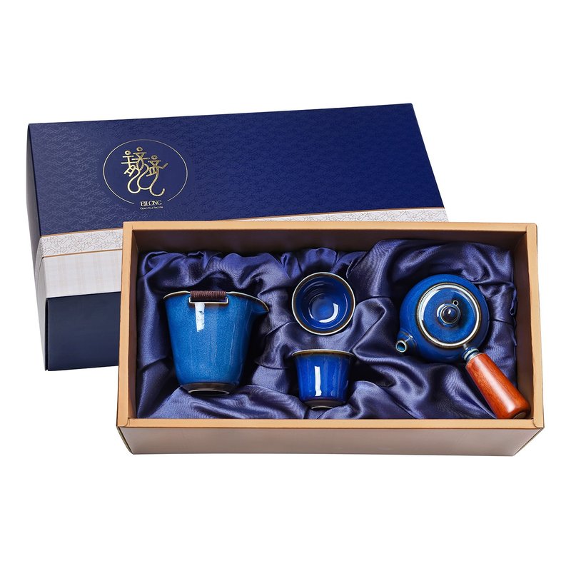 藍兔毫釉4入禮盒(壺+海+2杯) - 茶壺/茶杯/茶具 - 陶 