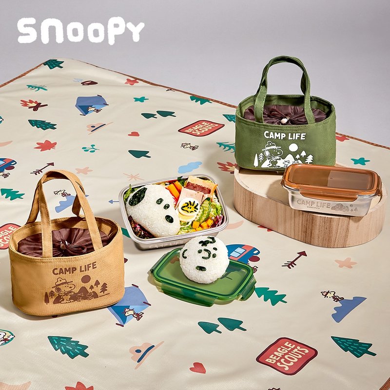 Snoopy Camping Fun 304 Stainless Steel Bento Box 850ml + Insulated Tote Bag 2-Piece Set - Lunch Boxes - Stainless Steel 