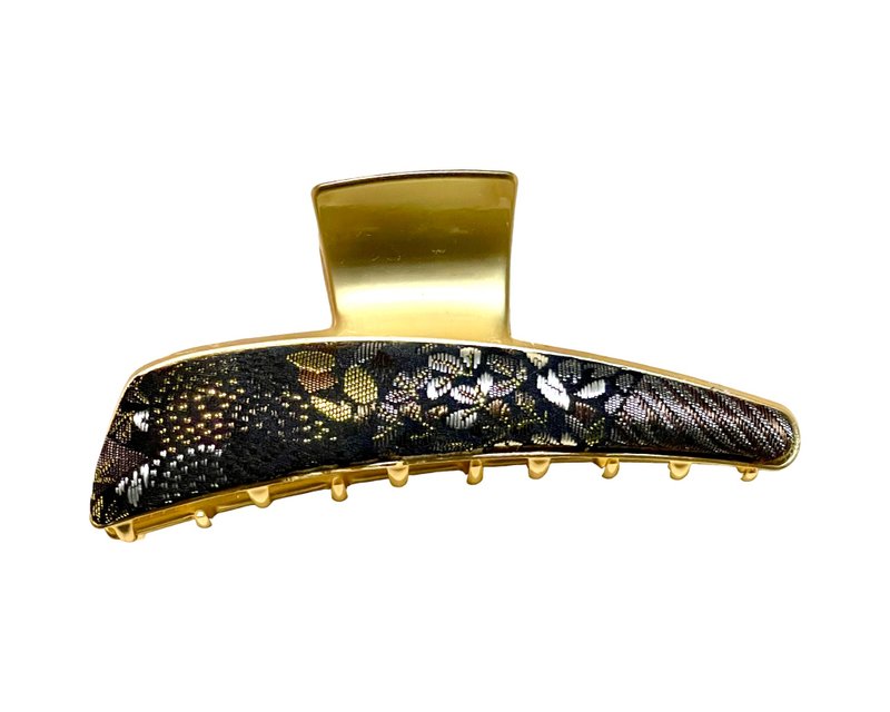 影扇 バンスクリップ 錦織 バナナクリップ シャーククリップ メタルヘアクリップ スプリングクリップ ポニーテールクリップ - ヘアアクセサリー - シルク・絹 ブラック