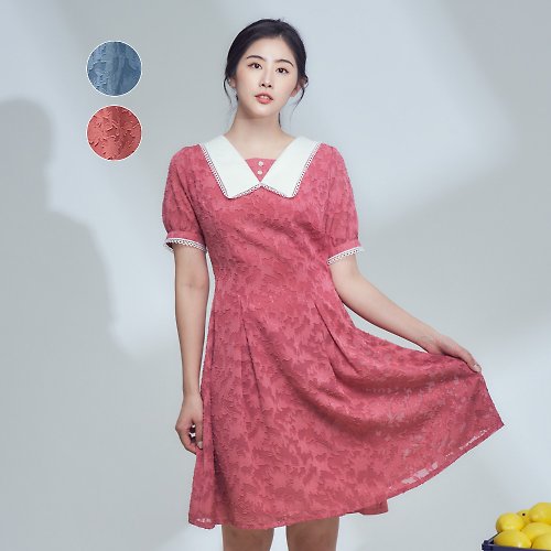 MEDUSA LADY 【MEDUSA】復古大翻領緹花小洋裝-2色 (M-XL) | 小禮服 洋裝禮服