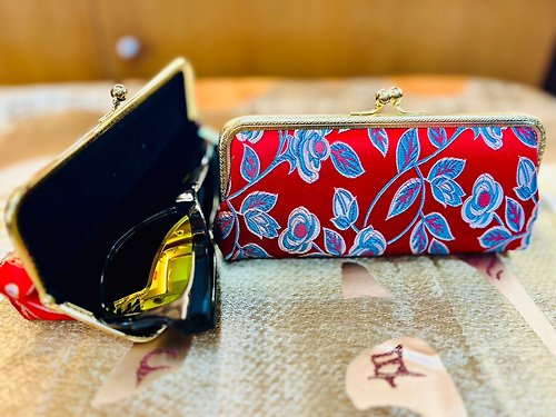 葳臻（weijean）手工布包 滿滿的櫻花情系列織錦緞口金眼鏡盒