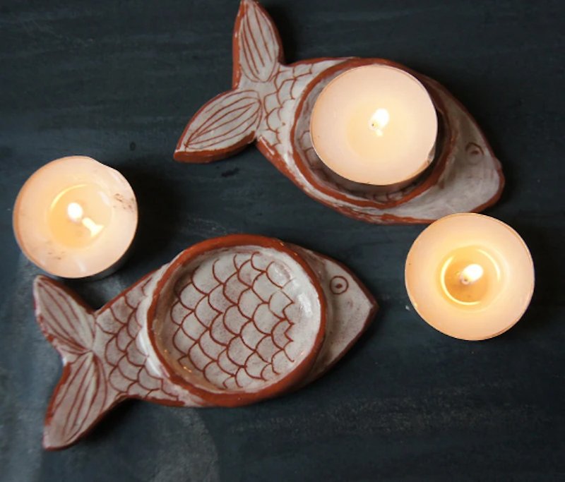 ดินเผา เทียน/เชิงเทียน สีนำ้ตาล - Ceramic Tea Light Holder-Tealight holder-Ceramic Fish-Candle Stand-Ceramics And