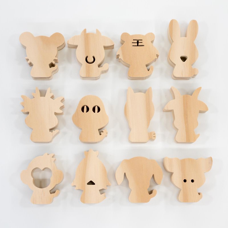 wagaZOO hand-cut thick version modeling building blocks Zodiac series - Items for Display - Wood Khaki