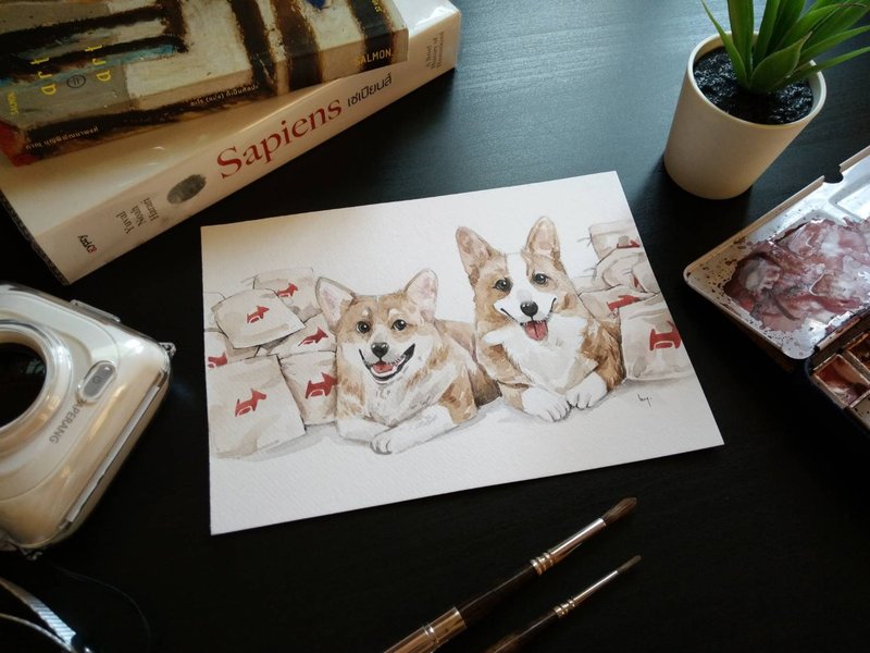 pet portrait, Customize Watercolor painting , Custom Portrait , Cartoon Style - 似顏繪/客製畫 - 紙 