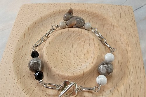 SixCats Accessories Six Cats 天然石 設計款 珊瑚玉灰兔 白K金手鍊 手環 禮物
