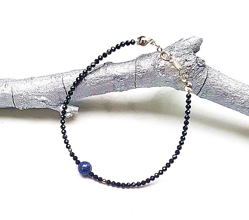 Five Elements-Wood Energy Stone-Lapis Lazuli x Black Spinel 925 Sterling Silver Bracelet Custom - Bracelets - Crystal Blue